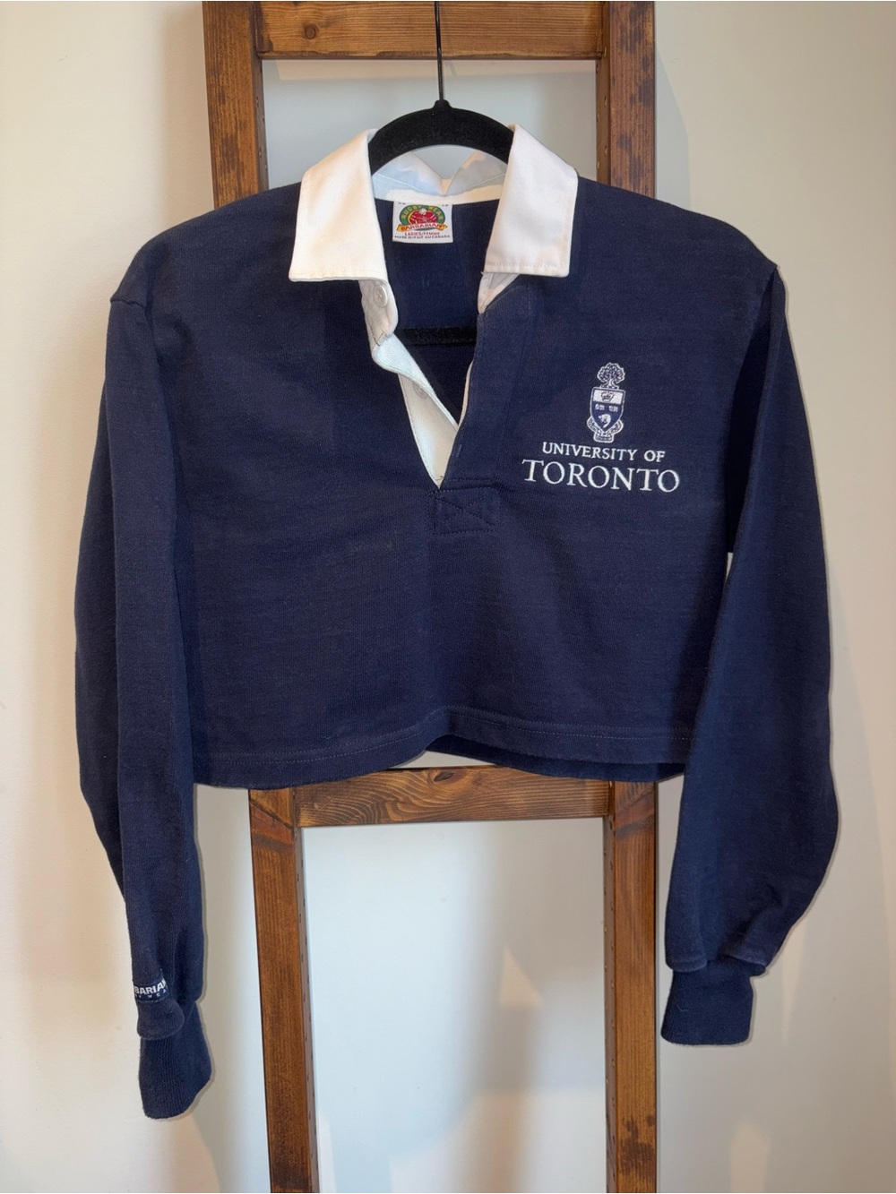 University of Toronto Navy Cropped Heavyweight Rugby Sweatshirt XS UofT Preppy
